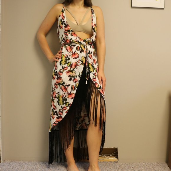 LIRA High-low dress in floral print with fringe - Picture 1 of 4
